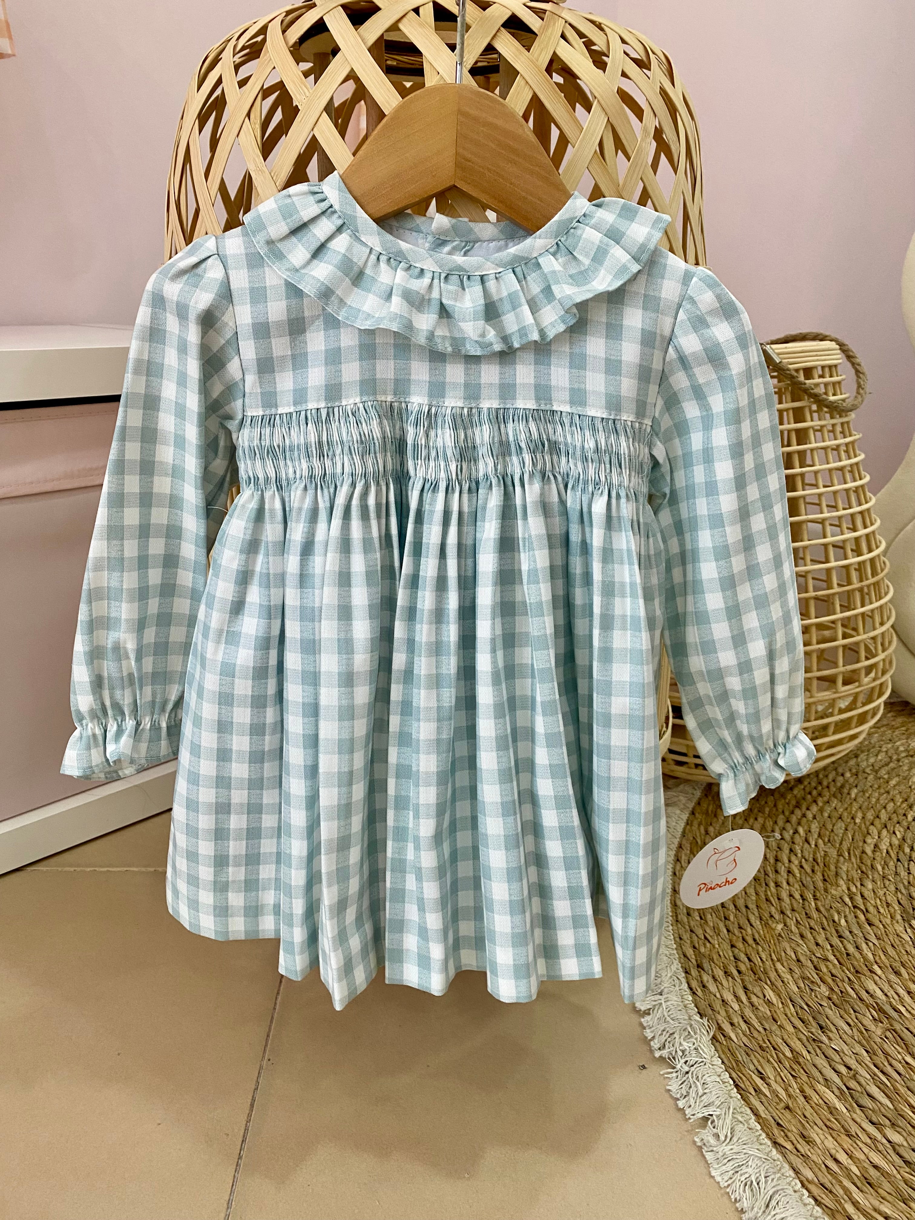 Vestido bebé cuadros verde