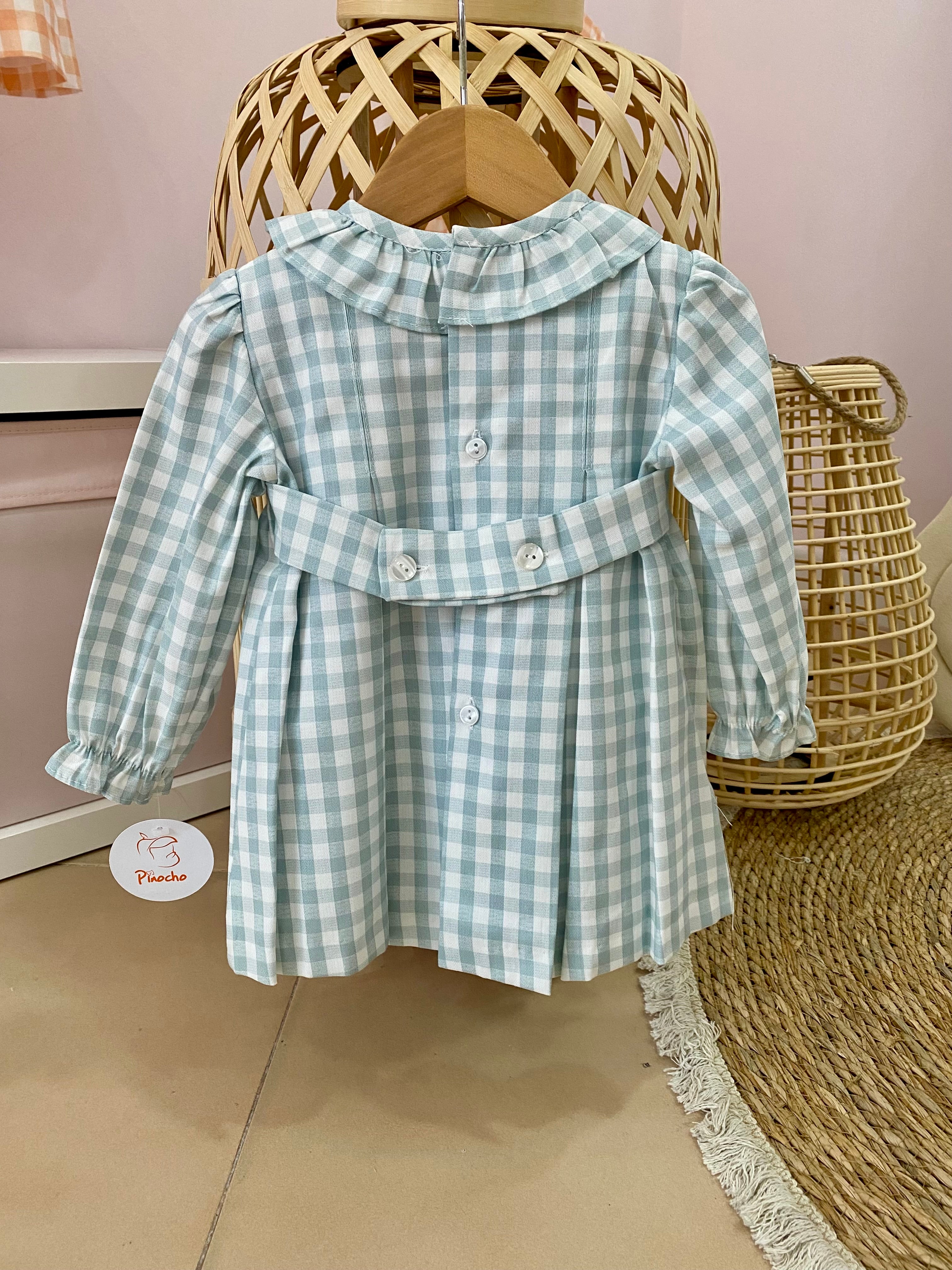 Vestido bebé cuadros verde